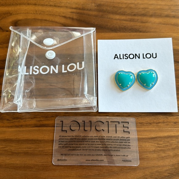 BRAND NEW Alison Lou Heart Jelly Button Studs - Lagoon (Blue) - Picture 2 of 4
